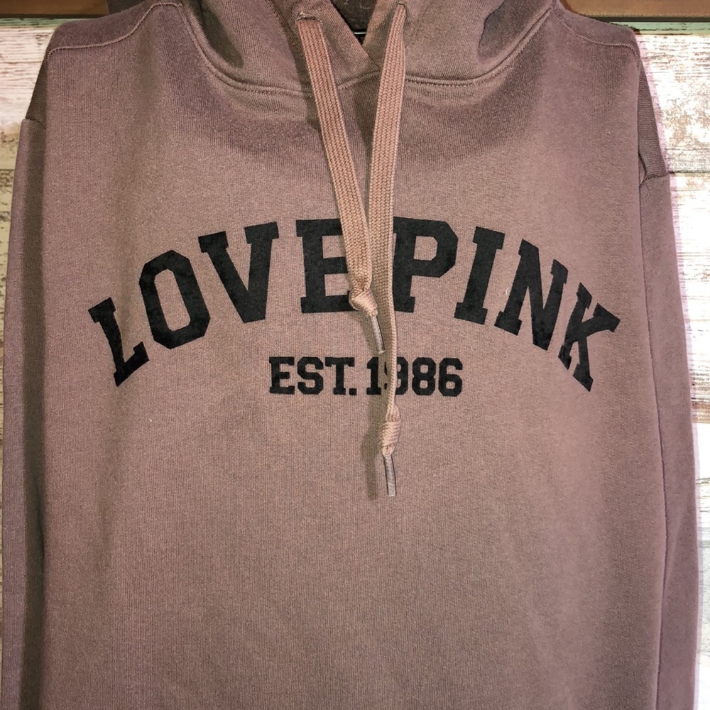 Victoria's Secret Pink Brown Sherpa Logo Everyday Pullover Hoodie size small​​ - Picture 3 of 9